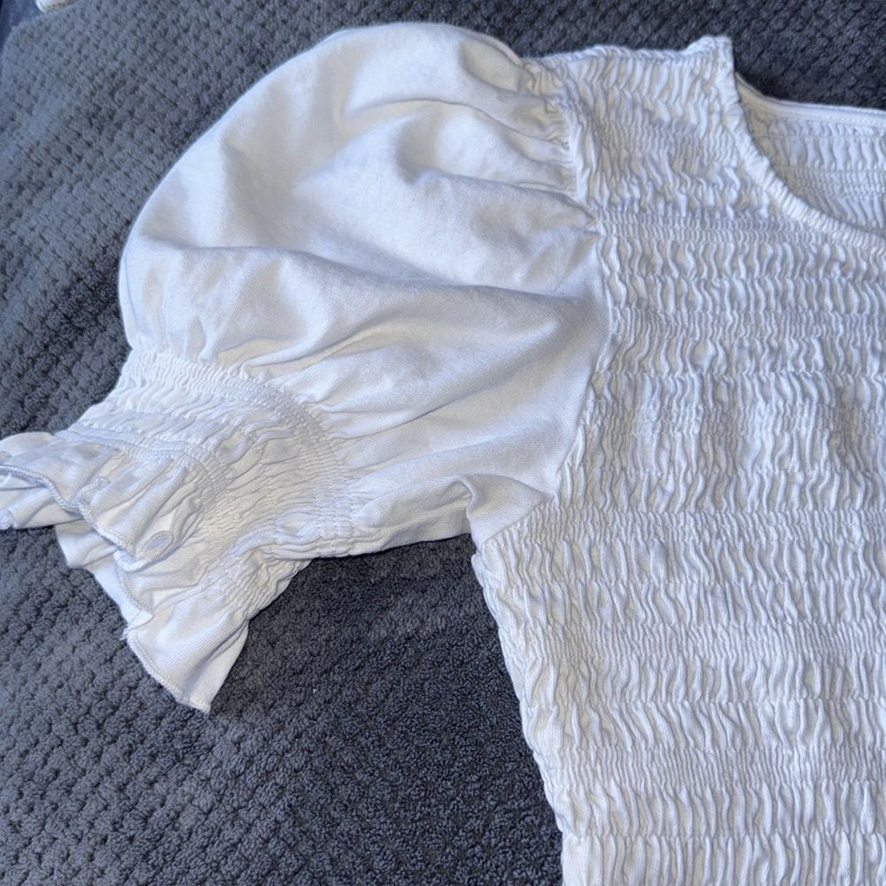 & Other Stories White Smocked Puff Sleeve Ruffle Hem Cotton ~Small - Picture 3 of 7
